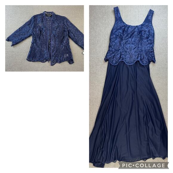 NWT Alex Evenings Formal Dress and Jacket Set Gown Lace Navy Size 6 Petite - Picture 1 of 14